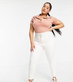 Джинсы скинни с завышенной талией цвета экрю Simply Be-Белый