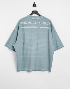 Светло-голубая выбеленная футболка в стиле oversized ASOS Unrvlld Spply-Зеленый цвет