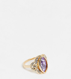 Золотистое кольцо с прозрачным камнем Reclaimed Vintage Inspired-Золотистый