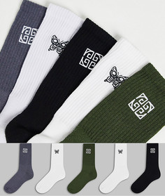 Комплект из 5 пар носков цвета хаки с вышивкой River Island-Зеленый цвет