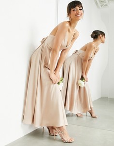 Атласное платье миди карамельного цвета с завязкой на спине ASOS EDITION-Светло-бежевый