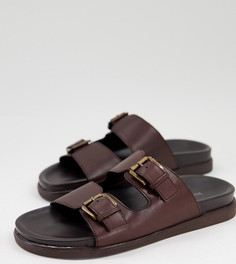 Коричневые кожаные сандалии для широкой стопы с двумя пряжками и формованной стелькой Silver Street-Коричневый цвет