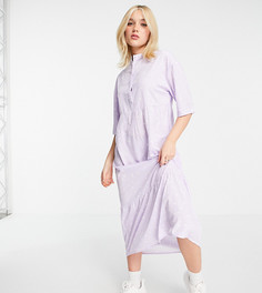Свободное платье миди в горошек с присборенной юбкой и баской Wednesdays Girl-Фиолетовый цвет