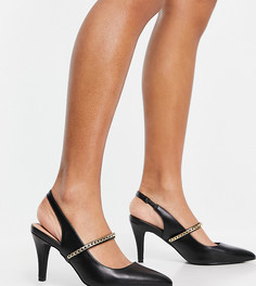 Черные туфли-лодочки с цепочкой для широкой стопы New Look Wide Fit-Черный цвет