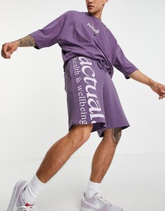 Свободные шорты фиолетового цвета с принтом с надписью "Health and Wellbeing" от комплекта ASOS Actual-Фиолетовый цвет