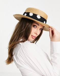 Соломенная шляпа с лентой в горошек Boardmans-Светло-бежевый