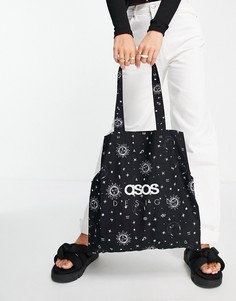 Сумка тоут из органического хлопка с космическим принтом и логотипом ASOS DESIGN-Multi