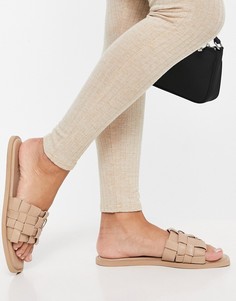 Бежевые кожаные сандалии с плетеным верхом NA-KD-Светло-бежевый цвет