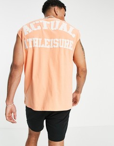 Оранжевая майка-oversized с логотипом и принтом "athlesiure" на груди и спине ASOS Actual-Оранжевый цвет