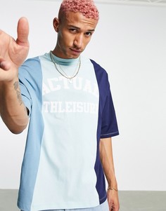 Голубая oversized-футболка со вставками в стиле колор блок и логотипом от комплекта ASOS Actual-Голубой