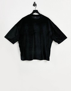 Черная велюровая рубашка в стиле oversized с рукавами до локтя ASOS DESIGN-Черный цвет