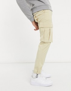 Светло-бежевые зауженные брюки карго с ремнем Topman-Бежевый