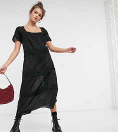 Черное ярусное платье миди с отделкой кружевом Reclaimed Vintage inspired-Голубой