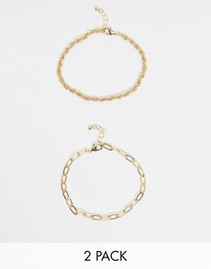 Набор золотистых браслетов на ногу с массивной и витой цепочкой DesignB London Exclusive-Золотистый