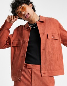 Рыжая строгая куртка из жатой ткани (от комплекта) ASOS DESIGN-Коричневый цвет