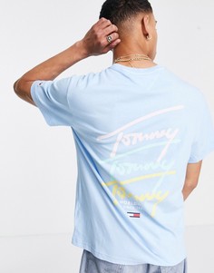 Светло-голубая футболка с повторяющейся надписью на спине из капсулы в пастельных оттенках Tommy Jeans-Голубой