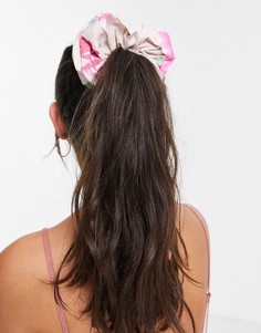 Большая кремово-розовая резинка для волос с цветочным принтом Pieces-Multi
