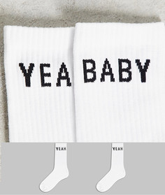 Набор из 2 пар белых носков с надписью "Yeah Baby" Serge DeNimes-Белый
