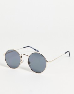 Круглые солнцезащитные очки в золотистой оправе с плоскими стеклами River Island-Золотистый