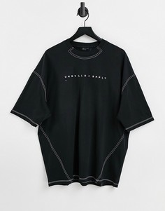 Черная oversized-футболка с контрастной строчкой и принтом ASOS Unrvlld Spply-Черный цвет