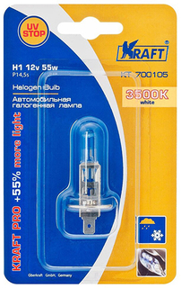 Лампа автомобильная Kraft H1 12v 55w P14,5s Pro + 55% More Light (KT 700105)