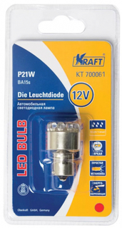 Лампа автомобильная Kraft P21W BA15s 12/24v 12 LEDs Red (KT 700061)