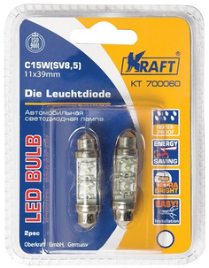 Лампа автомобильная Kraft C10W (SV8,5) 11x39 2 LEDs White (KT 700060)