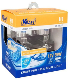Лампа автомобильная Kraft H1 12v 55w P14,5s Pro + 55% More Light (KT 700200)