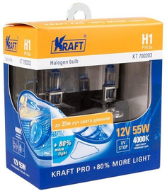 Лампа автомобильная Kraft H1 12v 55w P14,5s Pro + 80% More Light (KT 700203)