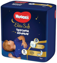 Подгузники-трусики Huggies Elite Soft, ночные, размер 5, 12-17 кг, 17 шт (9402662)