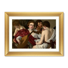 Репродукция картины в раме the musicians , 1597г. (картины в квартиру) коричневый 80x60 см.