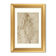 Репродукция картины в раме female figure with a tibia , 1508г (картины в квартиру) бежевый 50x70 см.