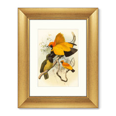 Репродукция картины в раме золотые райские птицы , 1885г. (картины в квартиру) желтый 40x50 см.