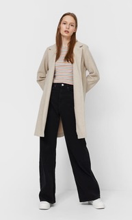 Stradivarius Пальто Из Трикотажной Ткани С Начёсом Цвет Небеленого Полотна L