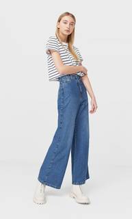 Stradivarius Укороченная Футболка В Полоску Морской Темно-Синий M