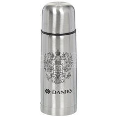 Термос из нержавеющей стали Daniks SL-35Z серебристый с узким горлом, 0.35 л