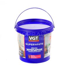 Краска водоэмульсионная VGT Superwhite интерьерная влагостойкая белая база А, 1.5 кг