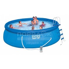 Бассейн надувной Intex Easy Set Pool 26168NP с фильтр-насосом, лестницей, настилом и тентом, 457х122 см