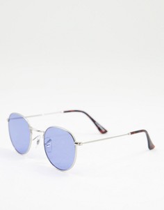 Круглые солнцезащитные очки в стиле унисекс в серебристой оправе с синими стеклами A.Kjaerbede Hello-Серебристый