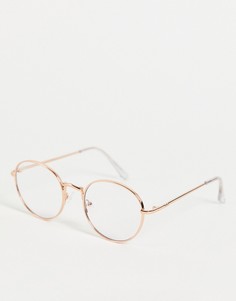 Женские круглые очки в оправе цвета розового золота с голубоватыми стеклами Jeepers Peepers-Золотистый