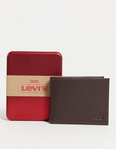 Коричневый кожаный бумажник с логотипом Levis-Коричневый цвет
