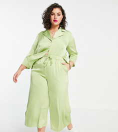Атласная рубашка лаймового цвета свободного кроя в стиле ретро от комплекта Fashion Union Plus-Зеленый цвет