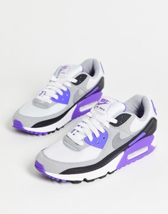 Белые кроссовки с фиолетовой отделкой Nike Air Max 90-Белый