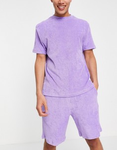Фиолетовый махровый пижамный комплект из футболки и шорт ASOS DESIGN-Фиолетовый цвет