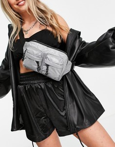 Серебристая светоотражающая квадратная сумка-кошелек на пояс Topshop-Серебристый