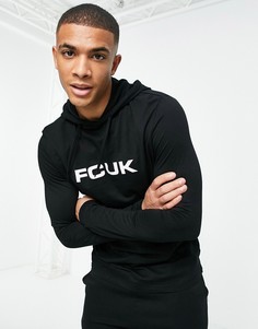 Черный топ с длинными рукавами, капюшоном с логотипом FCUK-Черный цвет French Connection