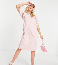 Эксклюзивное розовое платье-футболка миди Noisy May Petite-Розовый цвет