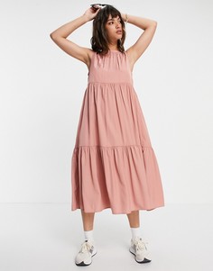 Розовое ярусное платье миди Vila-Multi