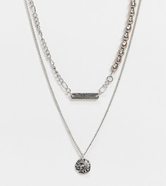 Многоярусное ожерелье с черным искусственным жемчугом и фактурной подвеской цвета полированного серебра Reclaimed Vintage Inspired-Серебристый