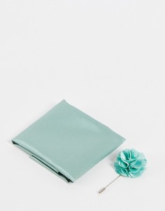 Булавка на лацкан пиджака с цветком и платок-паше Gianni Feraud-Зеленый цвет
